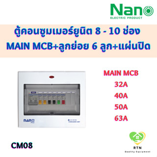 NANO PLUS ตู้คอนซูมเมอร์ยูนิต แบบเกาะราง DIN เมนธรรมดา + 8 ช่อง (ราคารวมเมน MCB + ลูกย่อย 6 ลูก + แผ่นปิด) รุ่น CM08