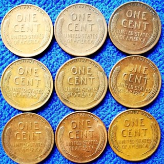 เหรียญ​สหรัฐอเมริกา​ USA, 1 Cent, (รุ่น​รวงข้าว​ปี 1940-1949 เลือกปีได้), #​745T, ใช้แล้ว