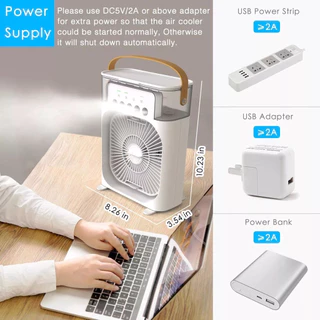 3 in 1 พัดลม USB fan มินิพัดลมแบบพกพาความชื้นป้องกันการอบแห้งเครื่องฟอกอากาศสเปรย์คูลเลอร์ที่มี ไฟ LED 7 สี