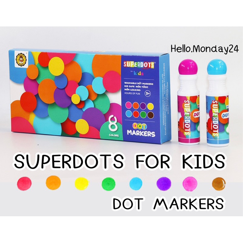 🖍🎨พร้อมส่ง🎨🖍สีSuper Dot(Do a dot markers)✅1 กล่อง 8 สี✅แท่งใหญ่และสมุดสีdot ปลอดสารพิษปลอดภัยกับเด็ก