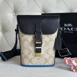 👜🎉(พร้อมส่ง)Coach Track Small Flap Crossbody In Colorblock Signature Canvas ใส่มือถือได้ทุกรุ่น