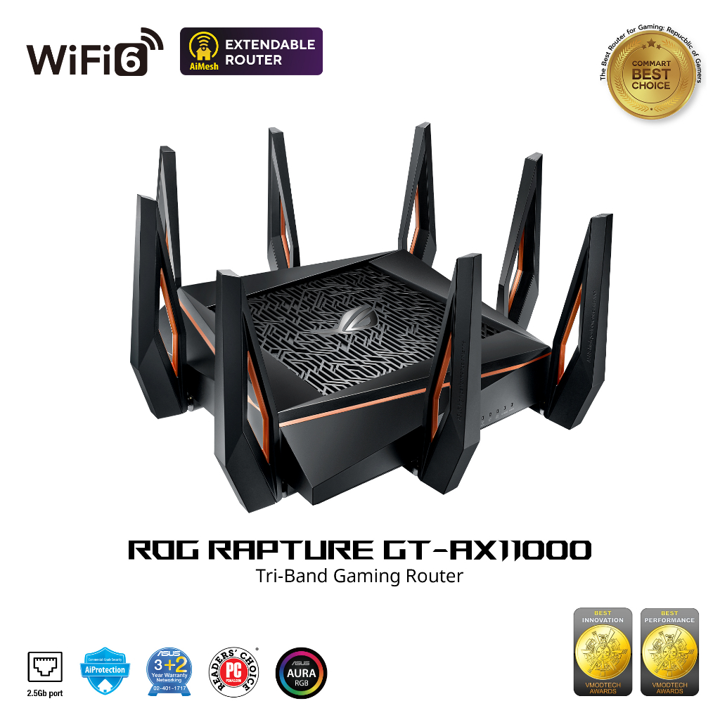 ASUS ROG Rapture GT-AX11000 Tri-band WiFi 6 (802.11ax) Gaming Router เราเตอร์