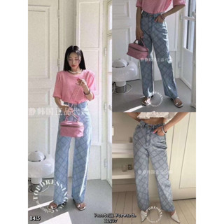 🇰🇷New🇰🇷  Korea X2 high waist trousers  กางเกงขายาวยีนลายตาราง แบบเก๋ น่ารักมากรุ่นนี้