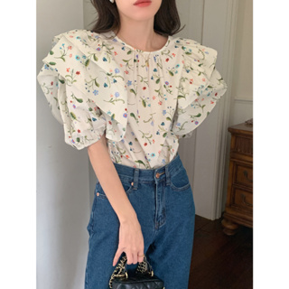 (พร้อมส่ง) floral puff shirt 🍩🌷C3839 เชิ้ตแขนตุ๊กตา เสื้อทำงานผู้หญิง เสื้อผู้หญิง เสื้อเบลาส์