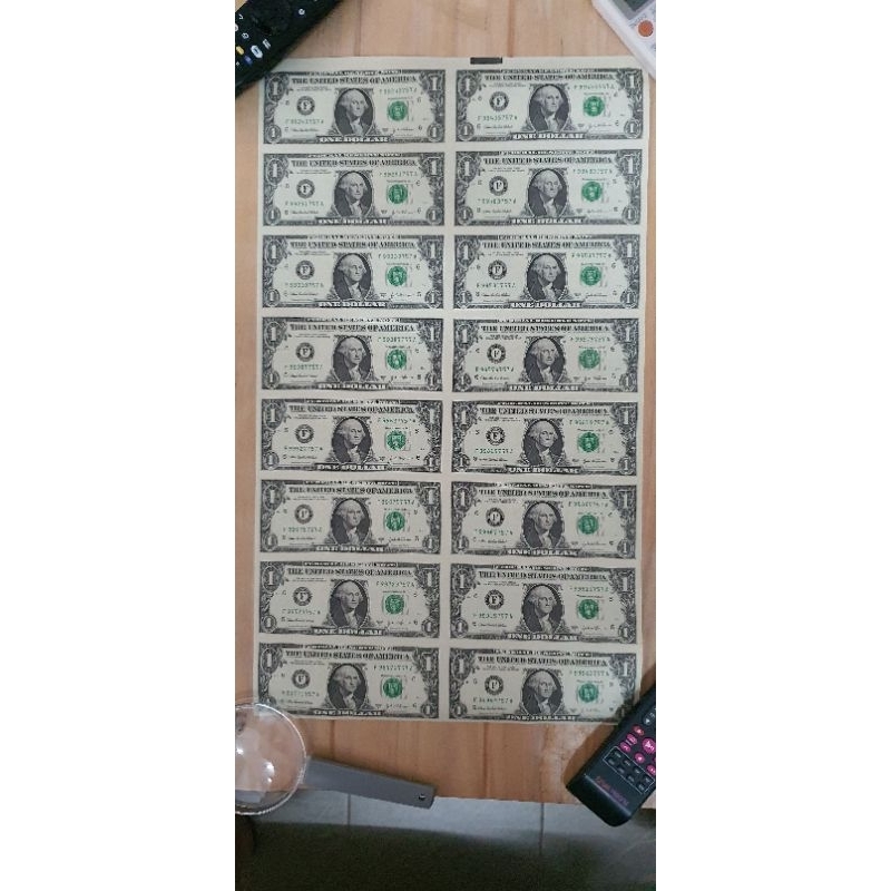 Uncut Dollar bill $1 : 16- note sheet Series 2003A