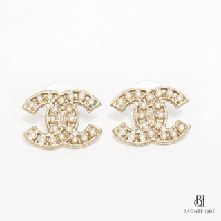 CHANEL EARRING CC CRYSTAL 2 CM GOLD PEARL GHW