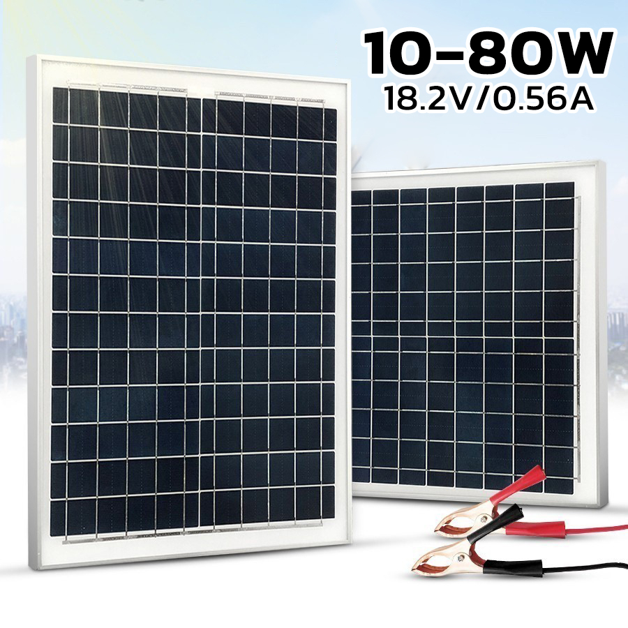 แผงโซล่าเซลล์ Solar 10W 20W 30W 40W 50W 60W 70W 80W 18V เลือกได้ตามชุด สำหรับชาร์จแบตเตอรี่ พลังงานแสงอาทิตย์ orkmrt