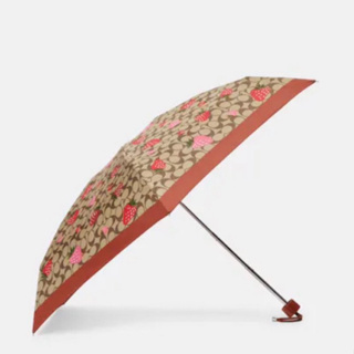 พร้อมส่ง แท้ 🇺🇸💯% New Coach ร่มพับเล็ก ลายสตรอว์เบอร์รี่ MINI UMBRELLA IN SIGNATURE Wild Strawberry Print