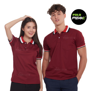 เสื้อโปโลสีเลือดหมู ปกแดงขาวดำ polopeak