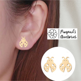 ʕ •ᴥ•ʔ ✿ พร้อมส่ง : ต่างหูสแตนเลสสไตล์มินิมอลลายเต่าทอง | Ladybug Minimalist Stainless Steel Stud Earring.