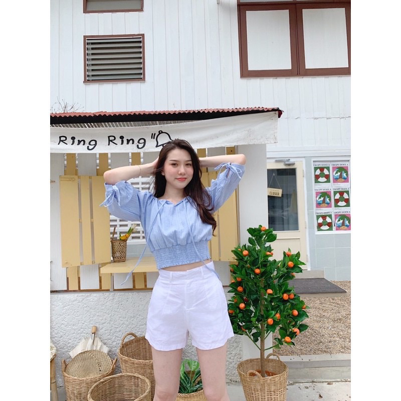 tshop เสื้อจั๊มเอวสีฟ้า🩵