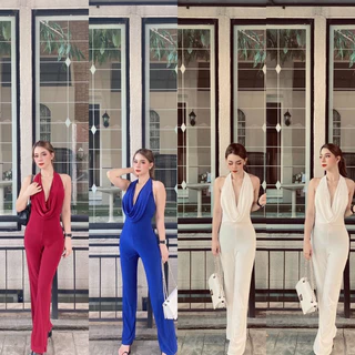 🔥จั้มสูทขายาว คล้องคอ🔥จั้มสูทขายาวออกงาน จั้มสูทขายาวผู้หญิง เซ็กซี่ ✅พร้อมส่ง🎄 ชุดคริสต์มาส