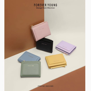 [พร้อมส่ง]ใหม กระเป๋าสตางค์ กระเป๋าสตางค์ผู้หญิง FOREVER YOUNG กระเป๋าสตางค์ผู้หญิงใบสั้น 2พับ แถมฟรีกล่องแฟชั่น8303-009