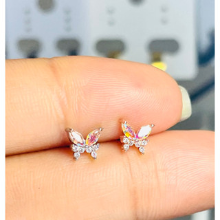 🦋จิวรูปผีเสื้อฝังเพชรczรุ้งขาว”ราคา1คู่🦋”ขนาด6x6mm.ก้านใส่สแตนเลสแท้ขนาด0.8mm.ก้านเล็กใส่ง่าย