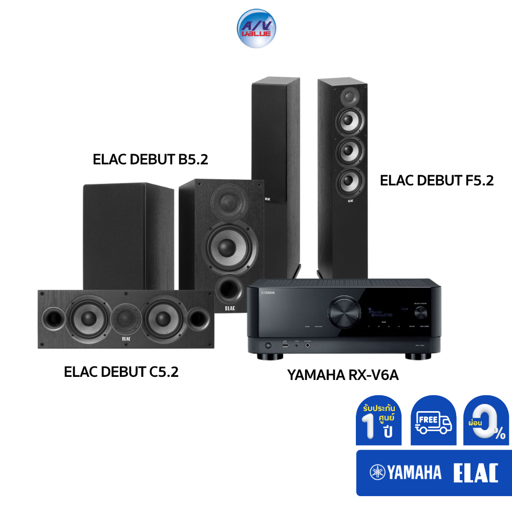Yamaha Rx-V6A + ELAC Debut F5.2 + ELAC Debut B5.2 + ELAC Debut C5.2 **ผ่อน 0%**