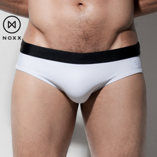 Noxx Swim Briefs: กางเกงว่ายน้ำ บรีฟ สีขาว เอวสีดำ