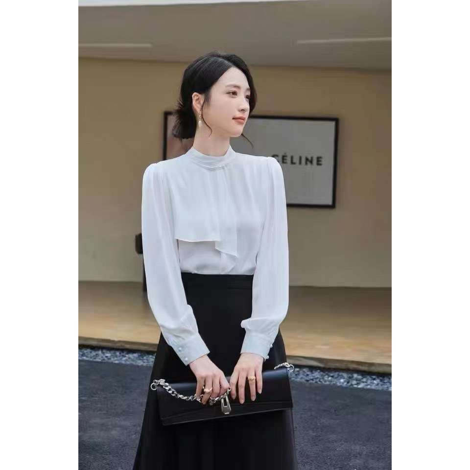 เสื้อผู้หญิงแขนยาว เสื้อทำงานเนื้อผ้าเกาหลีเบาใส่สบายสไตล์คนทำงานนิวแฟชั่น 2024