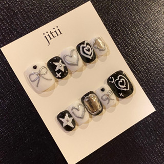 jitii - black&amp;white (made to order) เล็บเจลสั่งทำ เลือกทรง-ไซส์ได้