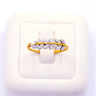 Lucky Gems : แหวนใบมะกอกเรียง มีปุ่มกลม เงินแท้92.5% เพชร CZ เกรด Premium เล่นไฟดี ชุบทอง LLR375