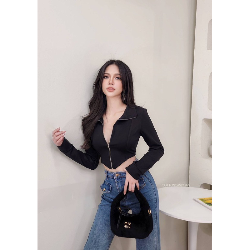 New Milky premium top เสื้อครอปซิปหน้าแขนยาว รูปที่ 4