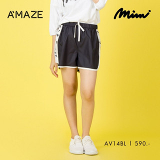 MIMI VELVET LONG PANTS กางเกงผ้าร่ม ใส่กันละออง สีดำมีแถบเป็นสีขาวขาสั้น กลีนMIMI (AV14BL)