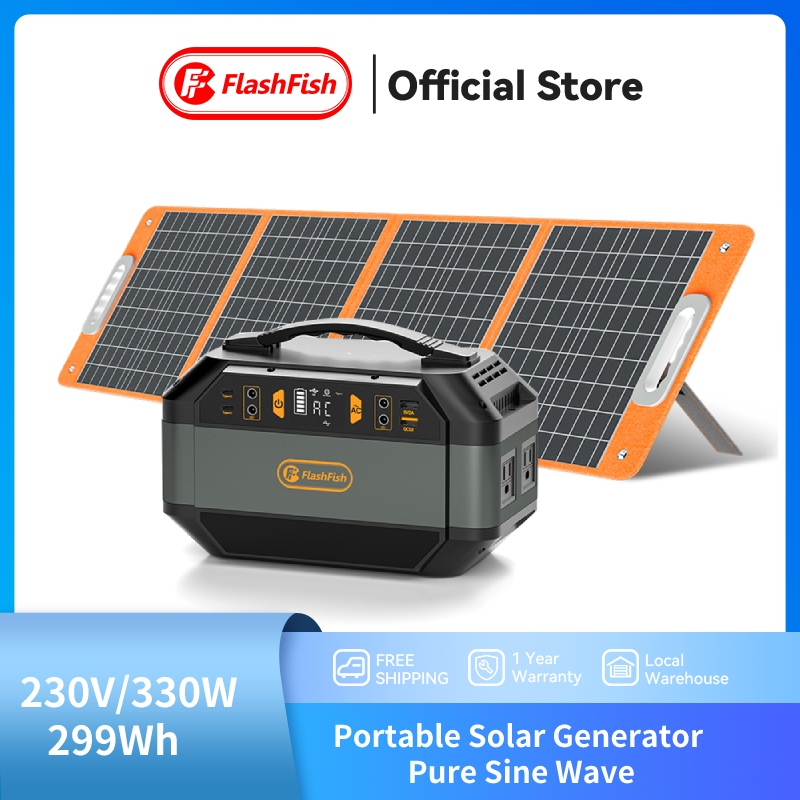 (330W Power box + 100W Solar Panel) Flashfish Portable Power Station แผงโซล่าเซลล์แบบพกพา Camping Solar Powerbank