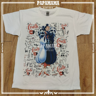 [ CRUELLA ] DISNEY 101 dalmatian DTG ดิจิตอลปริ้นท์ เสื้อการ์ตูน เสื้อหนัง เสื้อวินเทจ papamama vintage