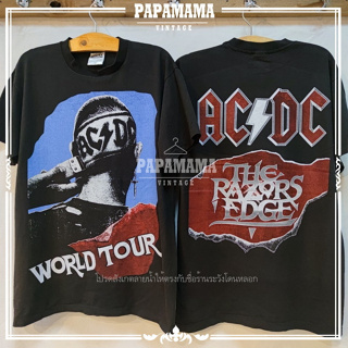 [ ACDC ] WORLD TOUR  THE RAZORS EDGE Promo Shirt @1980 เสื้อวง เสื้อทัวร์ เอซีดีซี papamama vintage