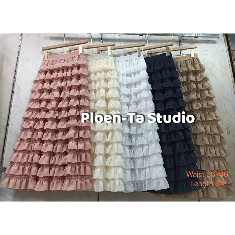 Layers skirt กระโปรงยาว ดีเทลเย็บเลเยอร์เป็นชั้นๆ เอวสม็อค มี5สี - รูปที่ 6