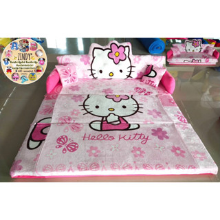 ที่นอนโซฟาหัวตุ๊กตามีหัวเตียงถอดซักได้ 3in1ลายคิตตี้ดอกไม้สีชมพูสุดน่ารัก พับนั่งเป็นโซฟากางออกเป็นเตียง มีซิปถอดซักได้
