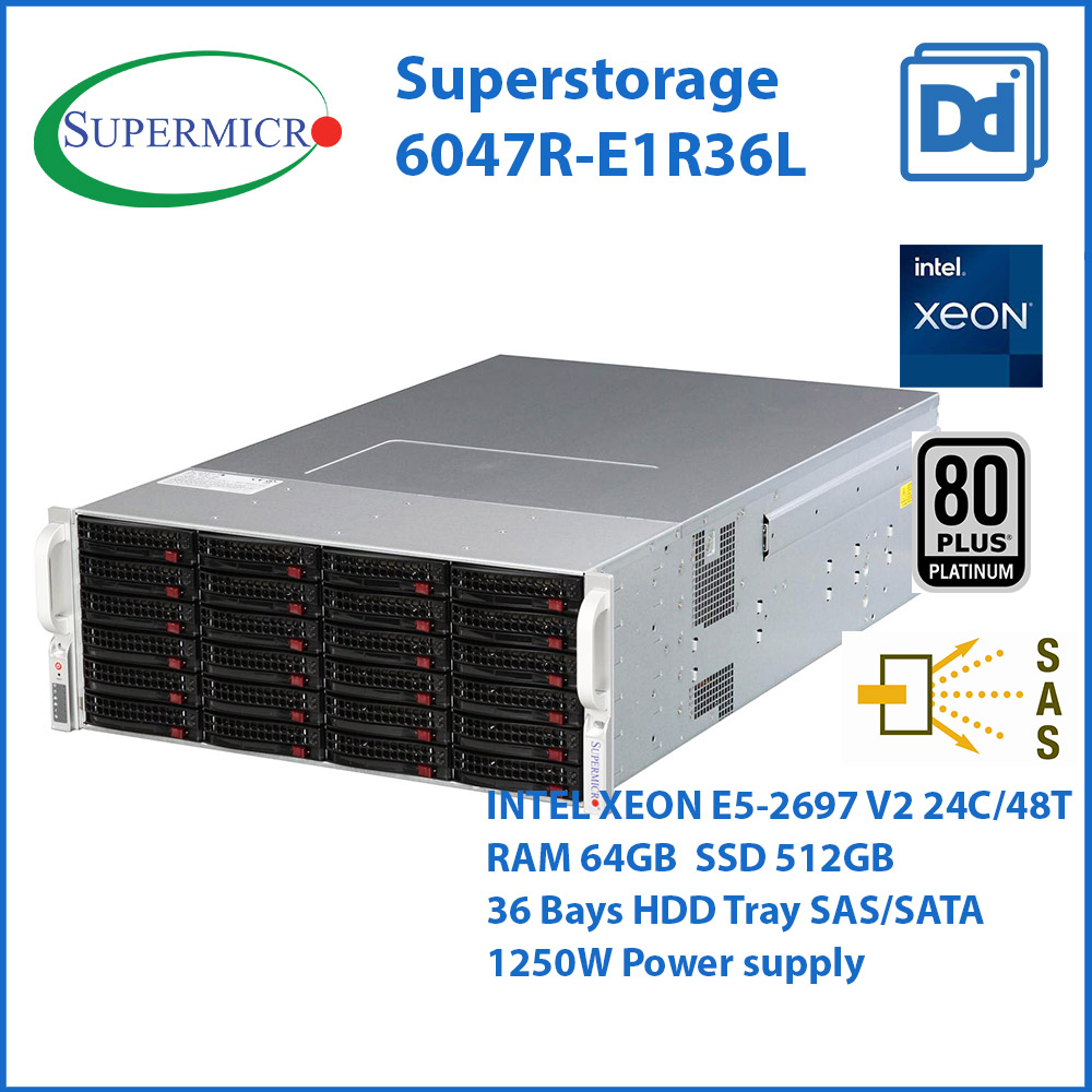 เซิร์ฟเวอร์ Supermicro Superstorage 6047R-E1R36L XEON E5-2697V2 24C/48T RAM64GB SSD500GB + 2x4TB SAS 3.5" 36Bay SERVER