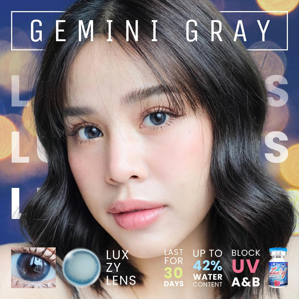 *มีค่าสายตา ตาหวาน สวย เทาหม่น เลนส์พรีเมี่ยม กรองแสง คอนแทคเลนส์: Gemini (Luxzylens) มินิ น่ารัก ตัดขอบ ค่าน้ำ42% a21 - รูปที่ 4