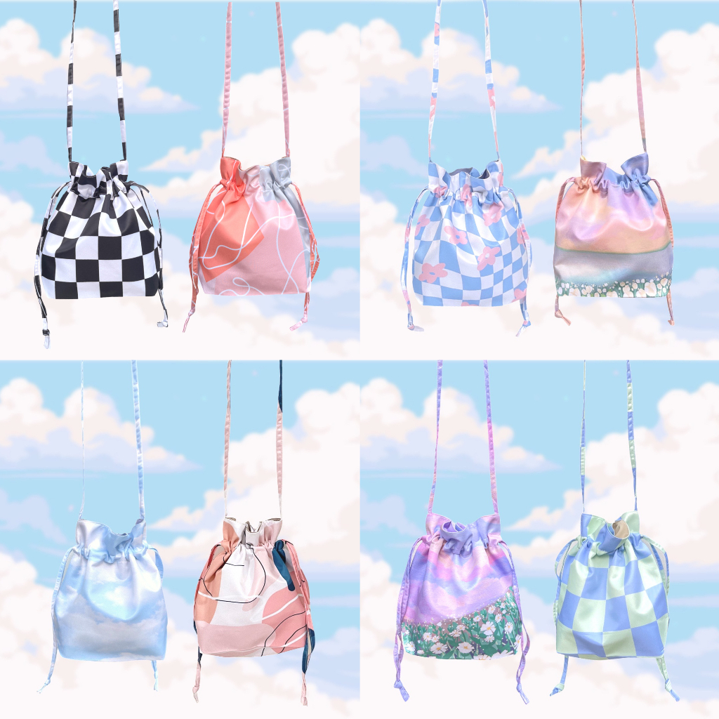 vibes.brandd☁️ Bucket Bag Small size ☁️ กระเป๋าผ้าสะพายข้าง มีเชือกรูด