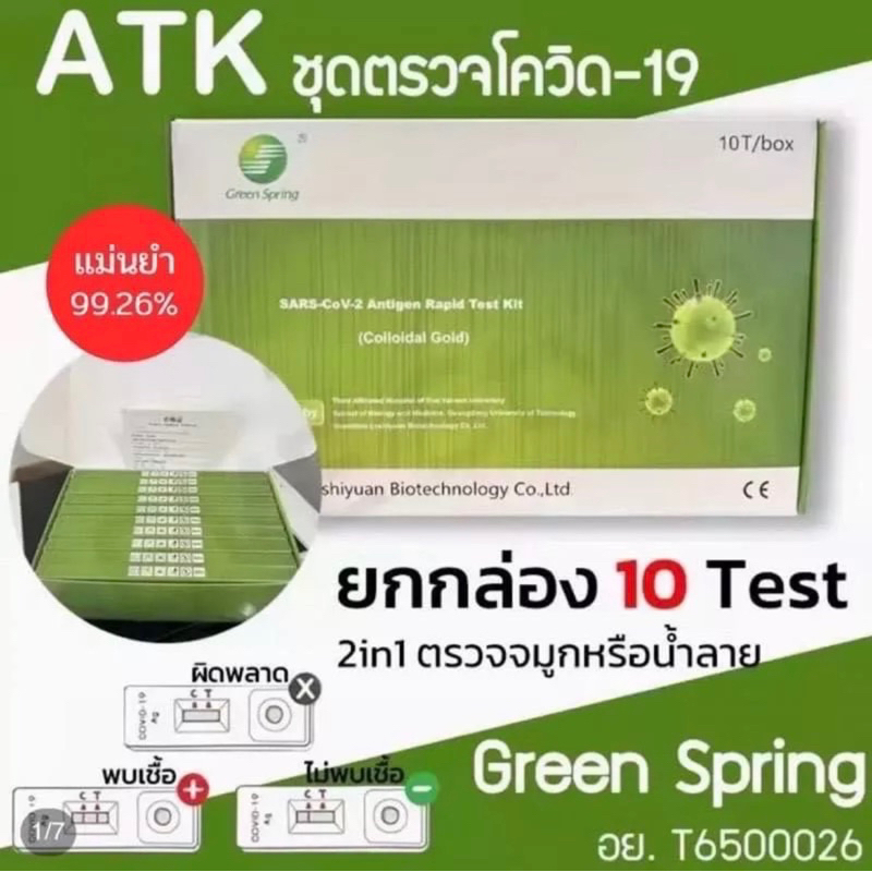 🧪ชุดตรวจATK Green Spring 🧪ตรวจน้ำลาย &amp; จมูก Antigen test kit