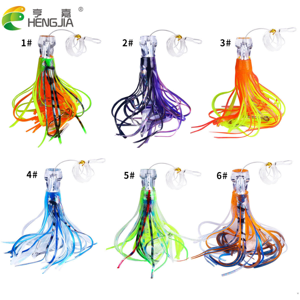 1-2 วัน(ส่งไวมากแม่) หมึกสายรุ้ง เหยื่อปลอม ตกปลา กระโปรงล่อนุ่มปลาหมึก trolling lure 3D หัวเจ็ทTrol