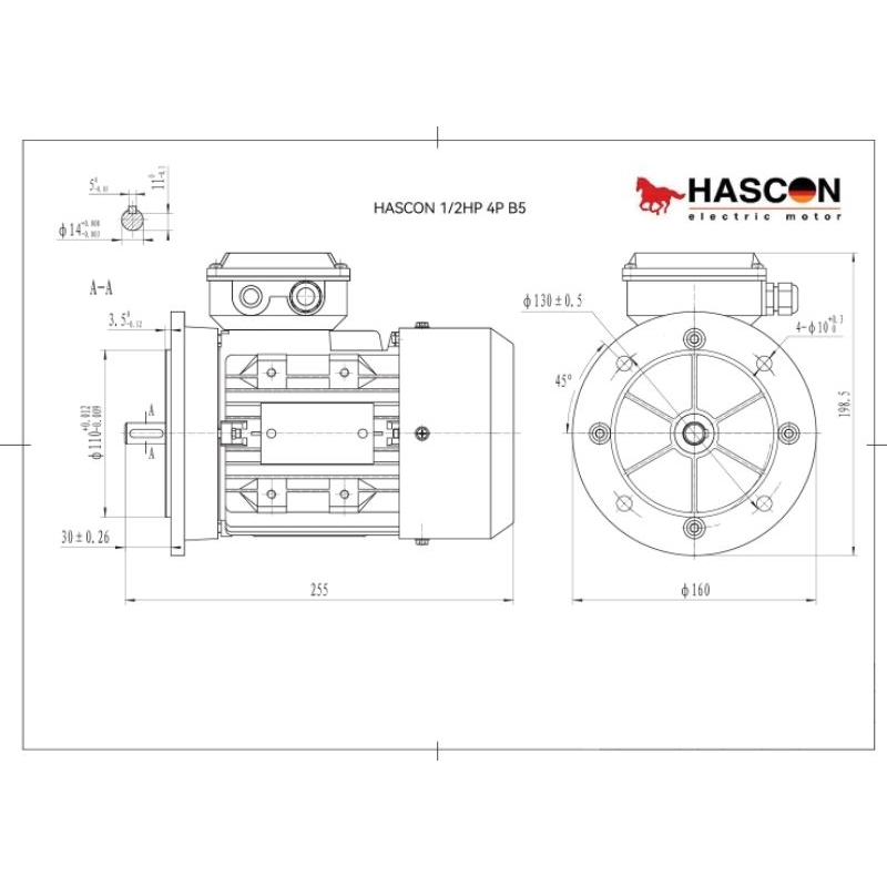 HASCON​ Motor​ 0.37kw. 4P​ B3 B5 220/380v.​ 3Ph มอเตอร์​ 1/2แรง​ 4โพล​ ขาตั้ง หน้าแปลน​ ไฟ​ 3เฟส - รูปที่ 5
