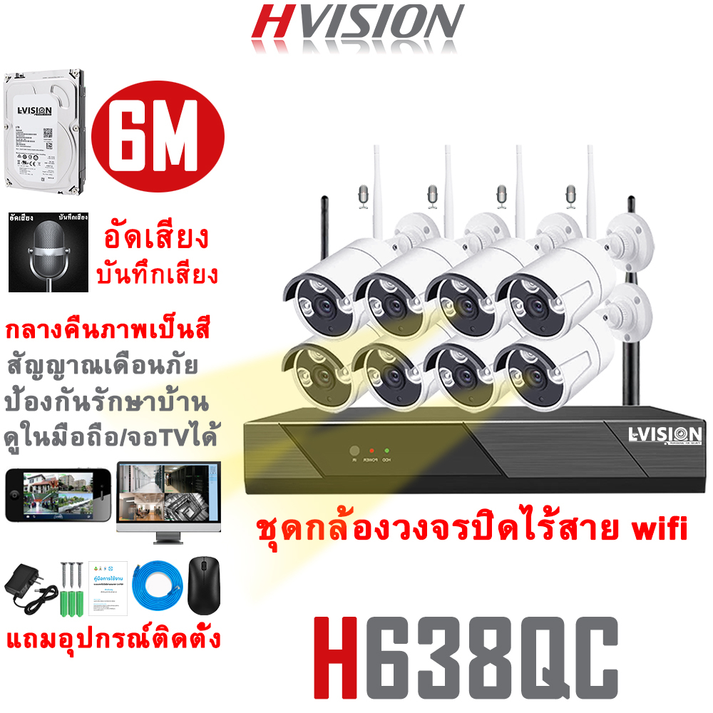HVISION Hot sale ชุดกล้องวงจรปิดไร้สาย 3/4/6M 1080P กล้องวงจรปิด wifi 4/8CH พูดโต้ตอบ กลางคืนภาพเป็นสี แถมอุปกรณ์ติดตั้ง