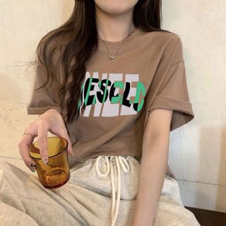 MONI เสื้อยืดลายแขนสั้นทรงหลวมเกาหลี oversize เสื้อผ้าแฟชั่นวัยรุ่นพิมพ์ตัวอัก เสื้อโอเวอร์ไซส์ผู้หญิงเท่ๆ วินเทจ