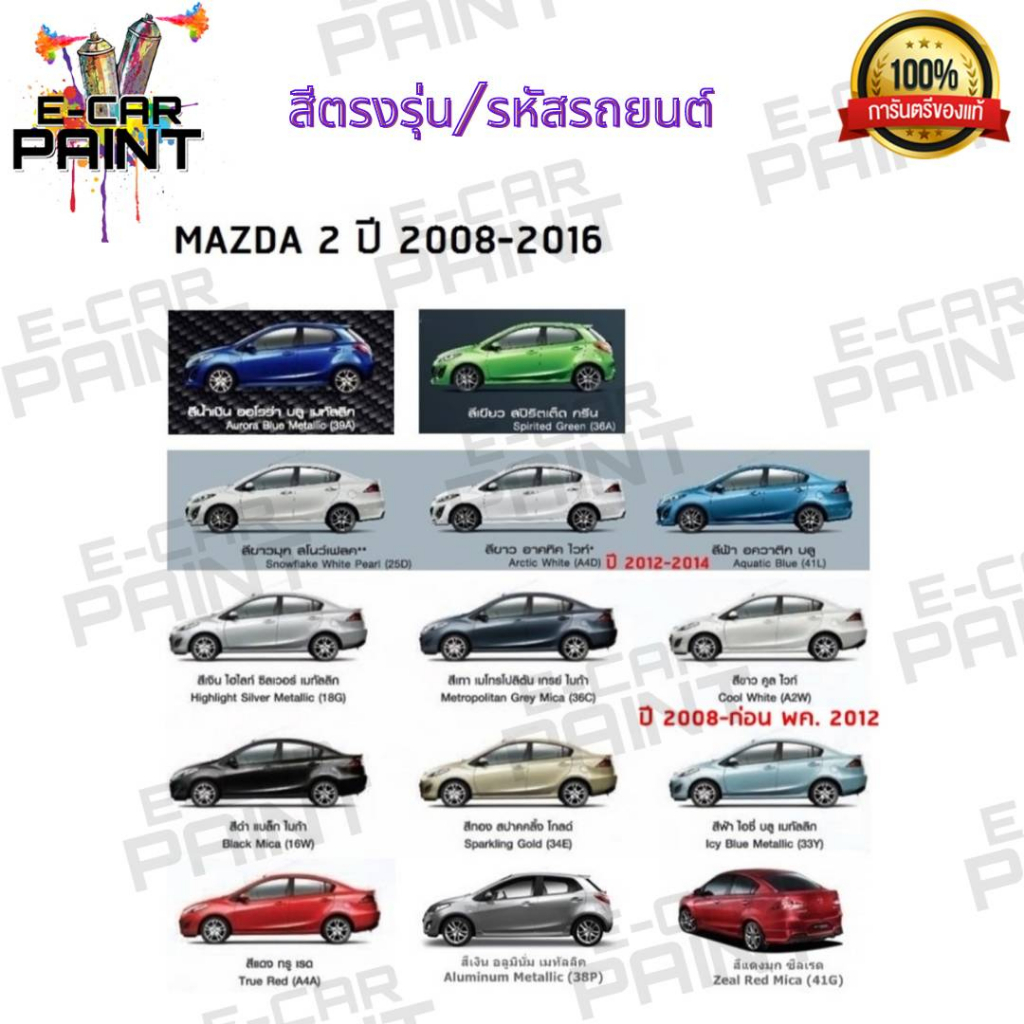 สีสเปรย์ Station Paint 2K สีตรงเบอร์ MAZDA 2 ปี 2008 - 2016 ขนาด 400 ML