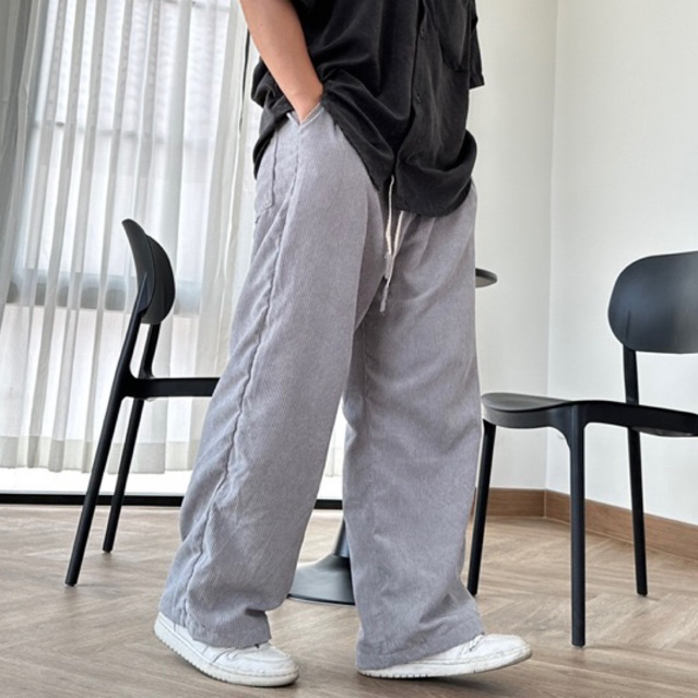 fitment กางเกงลูกฟูก สีเทา ทรงกระบอก