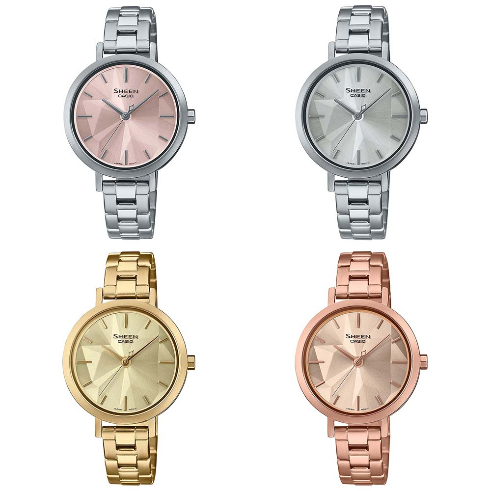 Casio Sheen นาฬิกาข้อมือผู้หญิง สายสแตนเลส รุ่น SHE-4558  (SHE-4558D-4A,SHE-4558D-7A,SHE-4558G-9A,SHE-4558PG-4A)