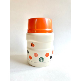 เทอร์มอส กระปุก เก็บความร้อน-เย็น สตาร์บัคส์ ของแท้ ใหม่ Starbucks Taiwan สีครีม ฮาโลวีน 470 มล 16 oz ฝาส้ม แถมช้อนเหล็ก