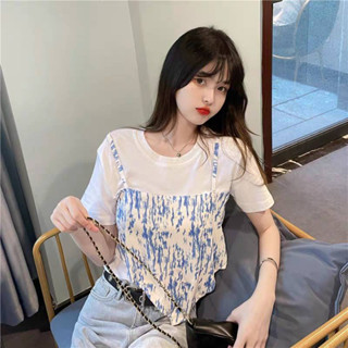 📌MKL📌 เสื้อยืดไหมพรม มัดย้อมพิมพ์ลาย สำหรับผู้หญิง สไตล์เกาหลี มี2สี #M3613