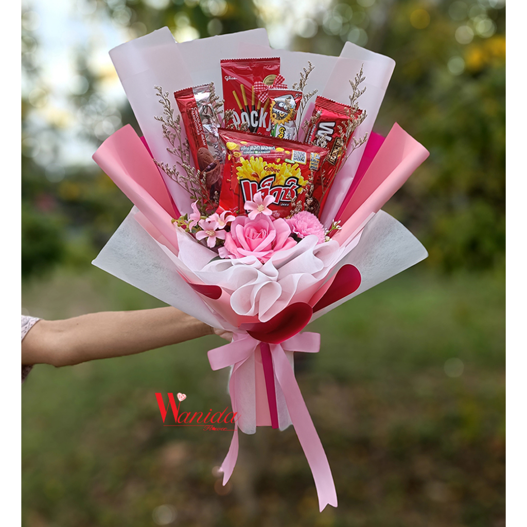 ช่อขนม กระดาษโทนชมพู ช่อขนมรับปริญญา ช่อขนมปัจฉิม - รูปที่ 7