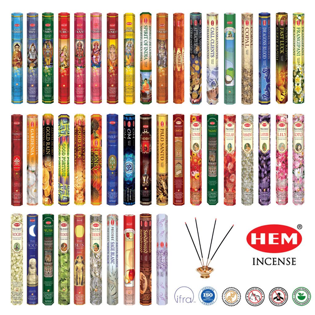 HEM ธูปหอม เกรดพรีเมี่ยม จากประเทศอินเดีย 47 กลิ่น มงคล และหอมมาก ขนาดแพคเล็ก Incense Sticks