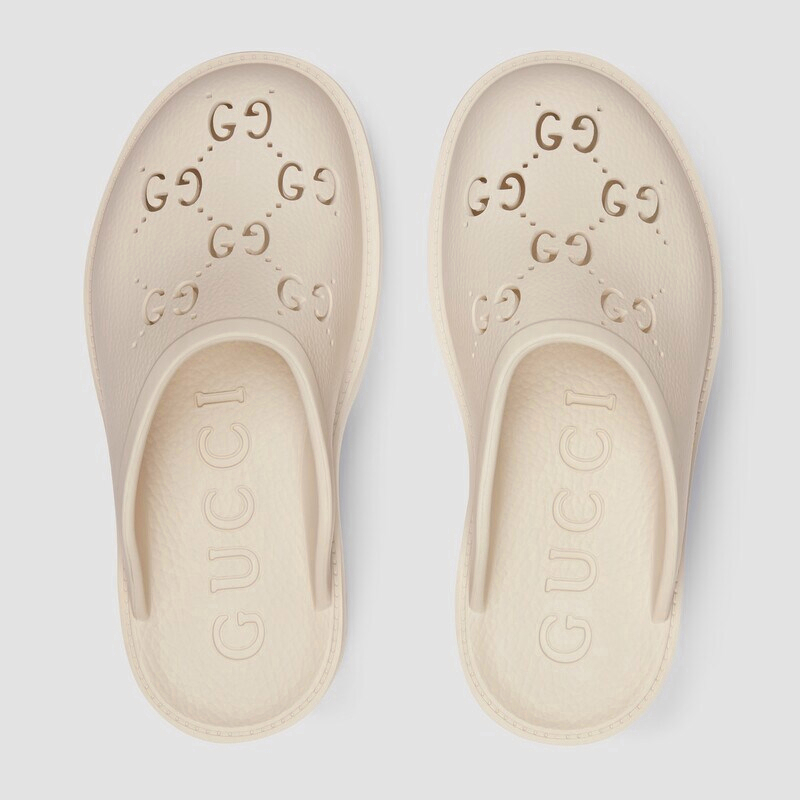 รองเท้าแตะสไตล์คลาสสิกของผู้หญิง gucci ใหม่จัดส่งจากฝรั่งเศส/รองเท้าแตะผู้หญิง Cutout G Platform สไตล์ขาวดำ