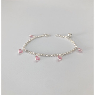 สร้อยข้อมือห้อยจี้พลอยหัวใจสีชมพูเงินแท้925 เครื่องประดับเงินแท้ สร้อยข้อมือ สรัอยเงินแท้
