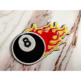 ตัวรีดติดเสื้อ ลายลูกไฟ เปรวไฟ ลูกพูล เบอร์8 Fire Number 8 Pool Ball Patch Embroidered Iron On Sew on