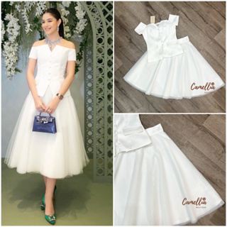 เซตเสื้อเปิดไหล่แขนสั้น และกระโปรงผ้าตาข่าย (C371) Camellia Boutique