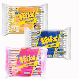 Voiz วอยซ์ แครกเกอร์สอดไส้ครีม (24 กรัม X 12 ซอง) (แพ็ค 12 ชิ้น) (รสนม รสช็อกโกแลต รสสตรอเบอร์รี่)